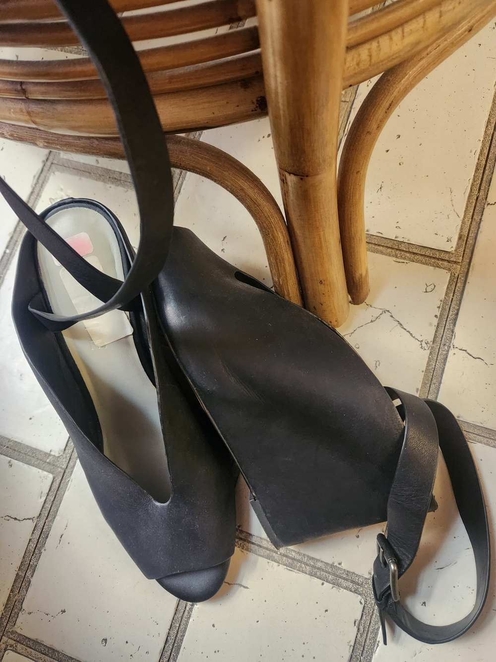 Unisa Black Wedge Peep-Toe Sandals